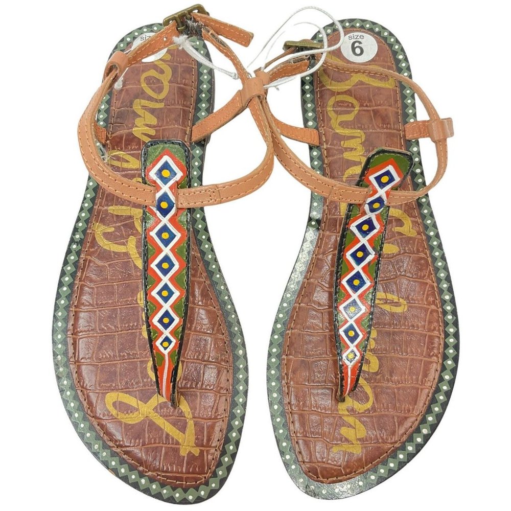 Sam Edelman Shoes Womens Sz 6 Gigi Brown Thong Sandals Aztec Style Nwob $57